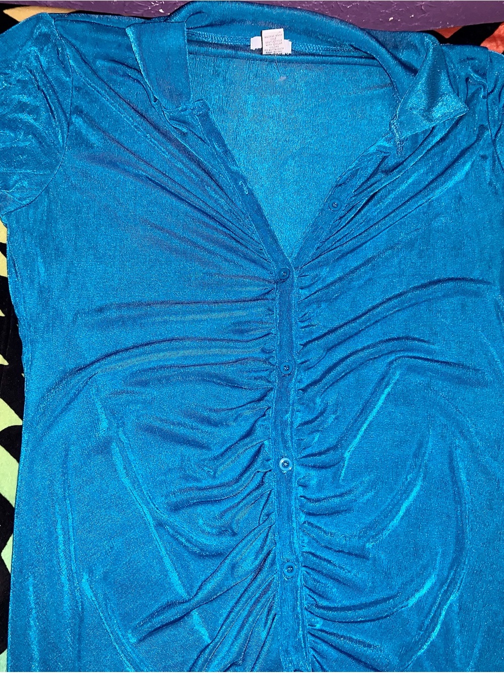Ocean Blue Ruched Long Sleeve Dress- 2X